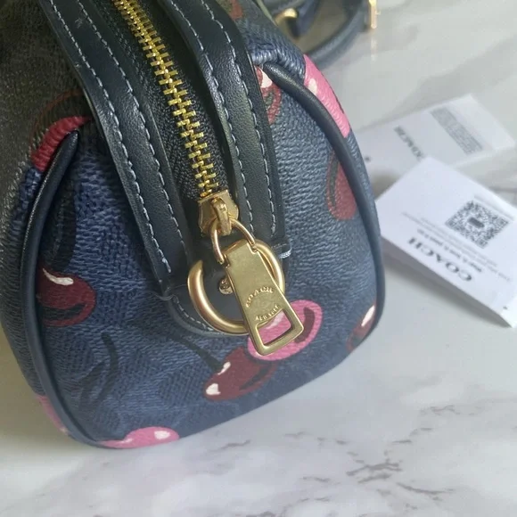 Coach Navy Cherries Mini Rowan Satchel NWT - Picture 4 of 10